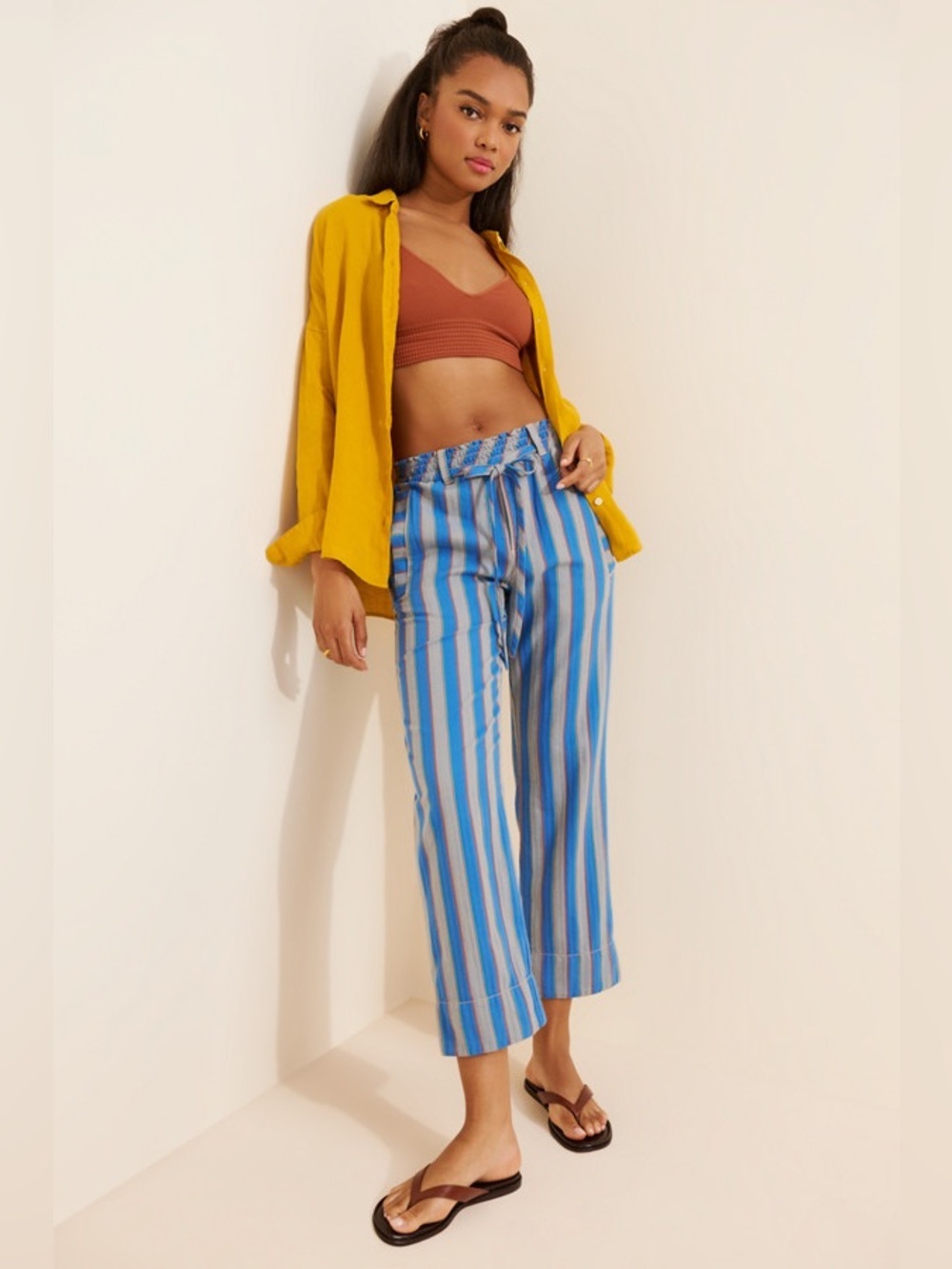 Free People NWT Marielle Stripe Cotton Drawstring Pants Size M Boho Coastal